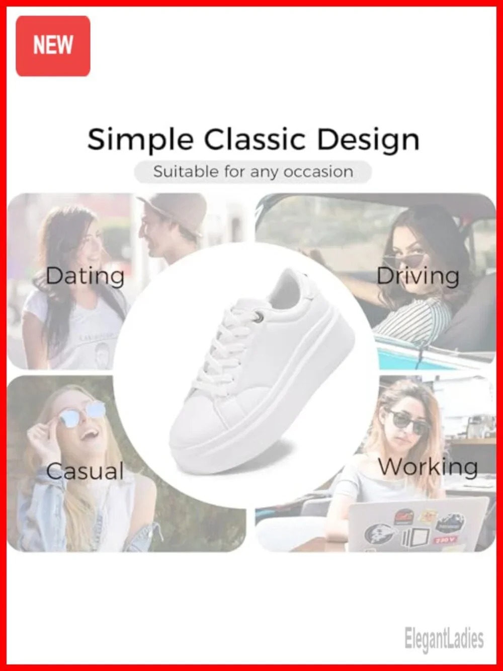 Women's Platform Fashion Sneakers Thick Sole Lace-Up PU Leather 2.6
